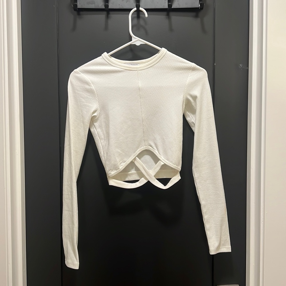 cropped white cutout shirt
